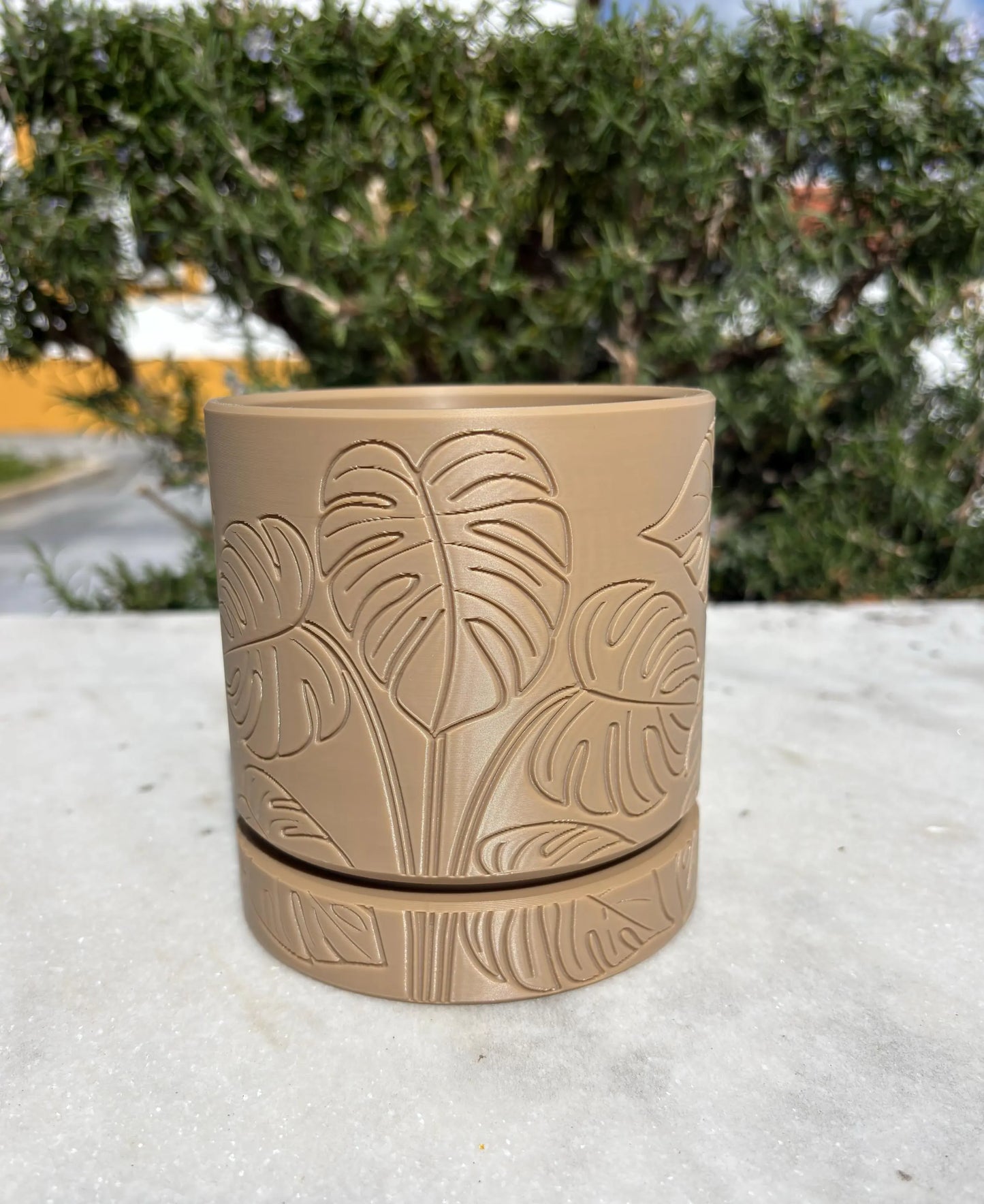 Pot d'arrosage automatique Monstera Leaf imprimé en 3D - Latte minimaliste